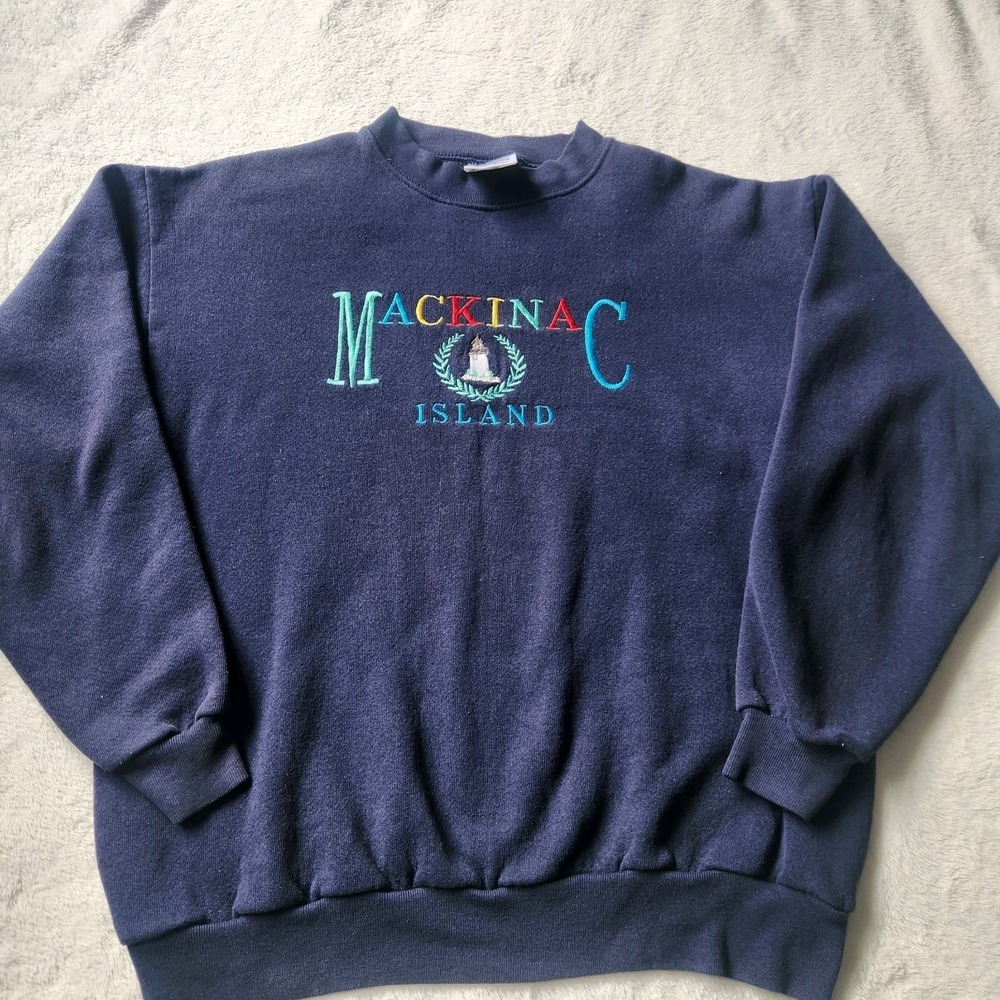 Vtg 90s Mackinac Island Michigan Embroidered Rainbow Crewneck Sweatshirt Size‎ M
